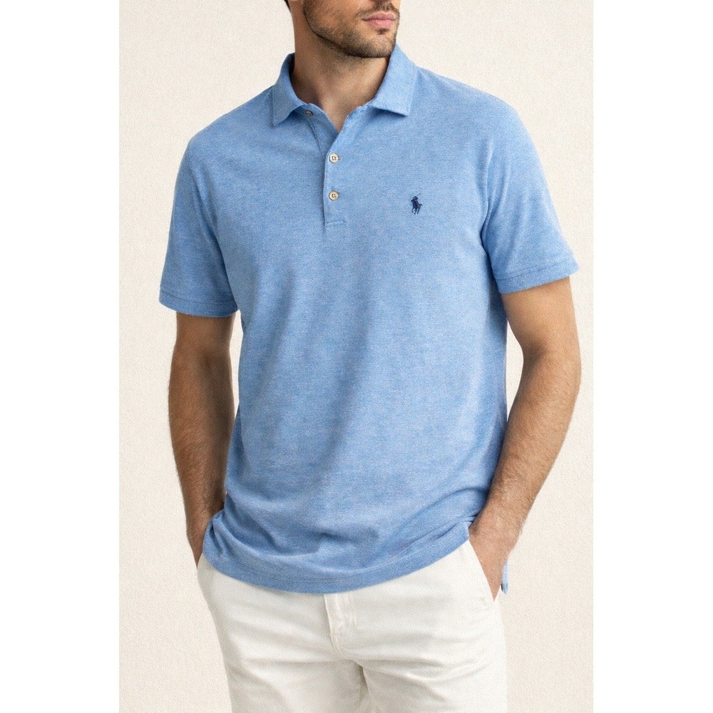 Polo Ralph Lauren Mens Blue Polo Shirt Custom Slim Fit XXL Cotton Logo